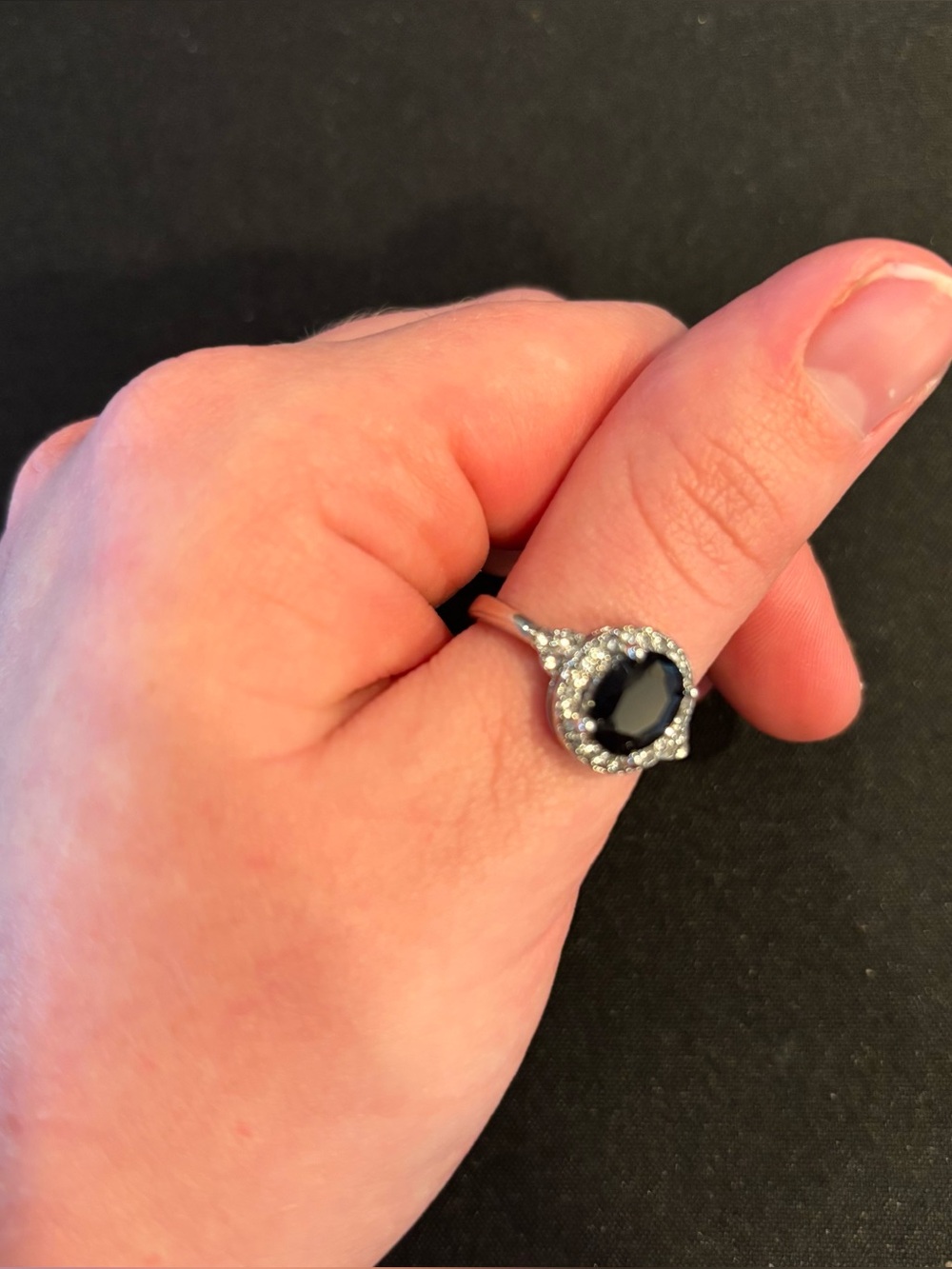 No brand, oval cut black gem ring